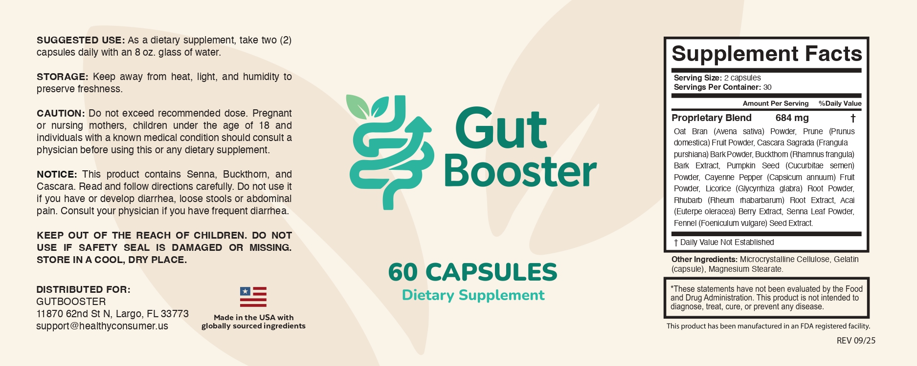 Gut Booster — full Supplement Facts label